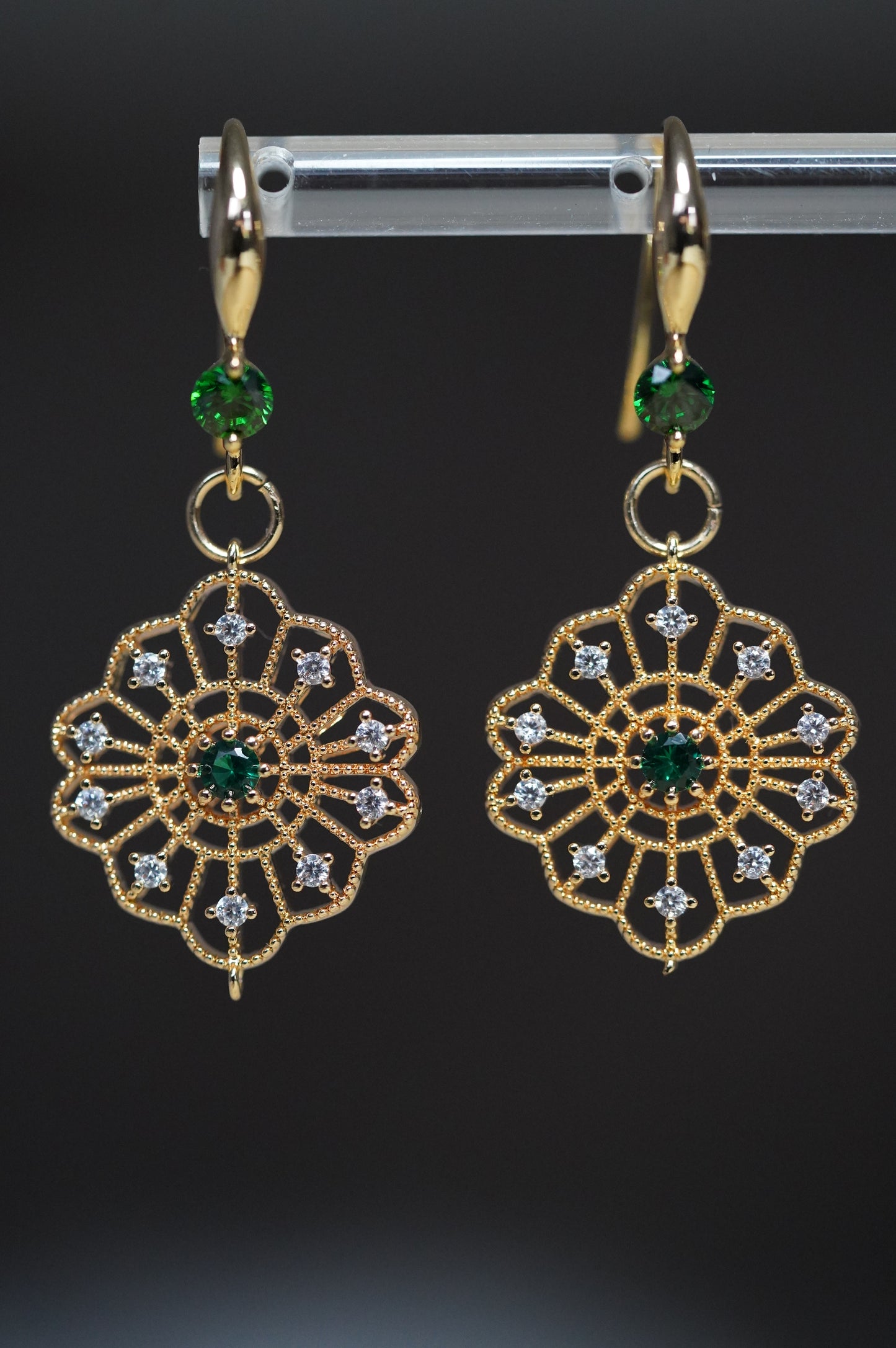 Boho Ohrringe gold, Damen Ohrringe Vintage style Smaragdgrün