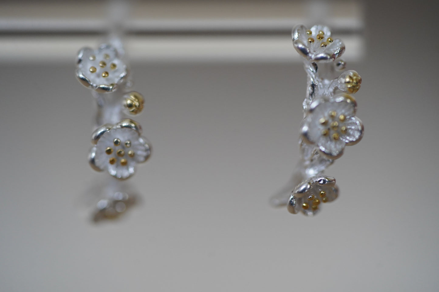 Blüten silber 925 Halbcreolen Kirschblüten Ohrringe Damen