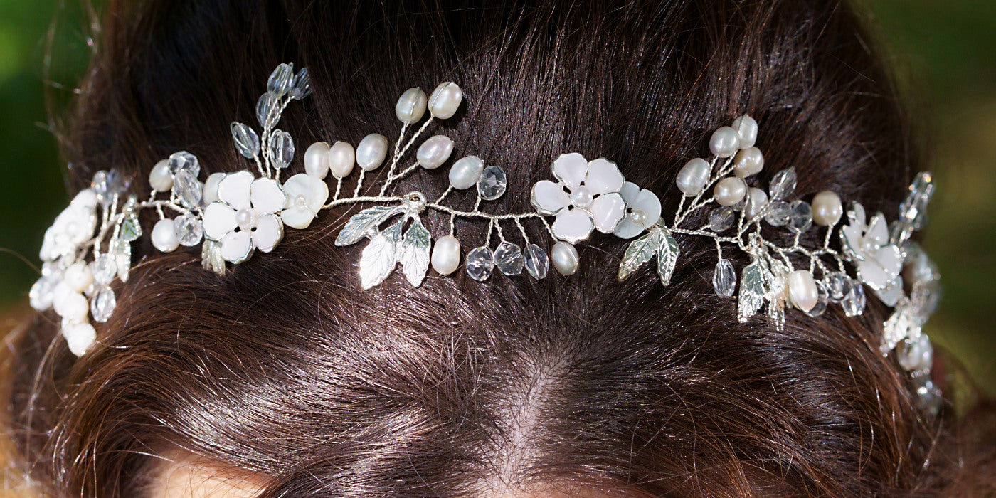 Braut Haarschmuck Perlen Hochzeits Haarband Süßwasserperlen Boho Braut Haarschmuck silber