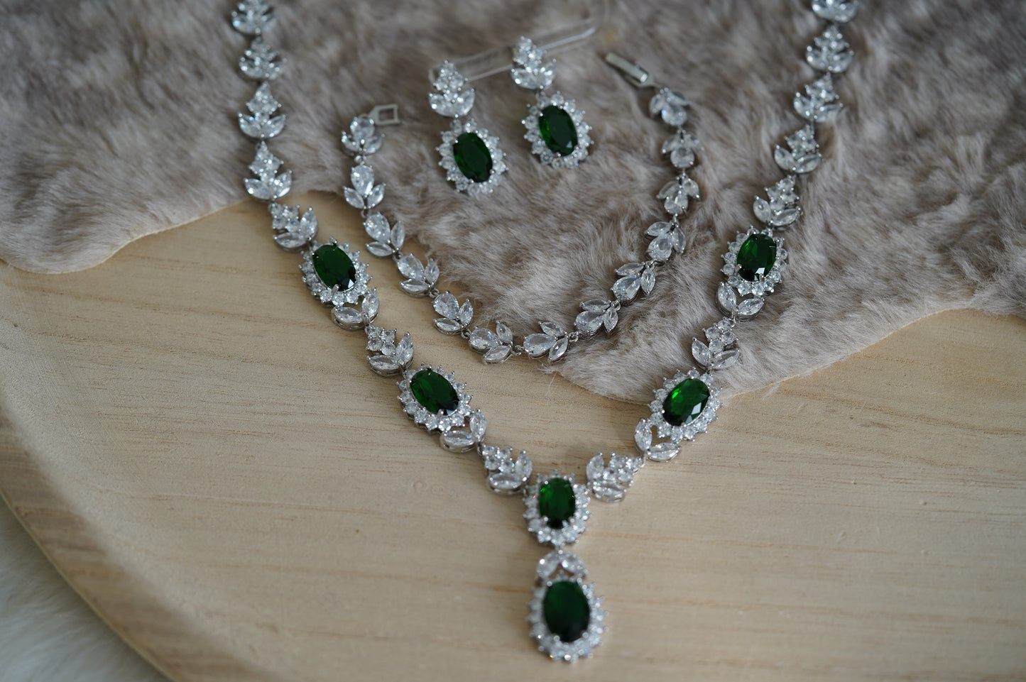 Braut Schmuck silber Hochzeits Collier Set Smaradgrün Blatt Halskette Zirkon Hochzeits Schmuck Set