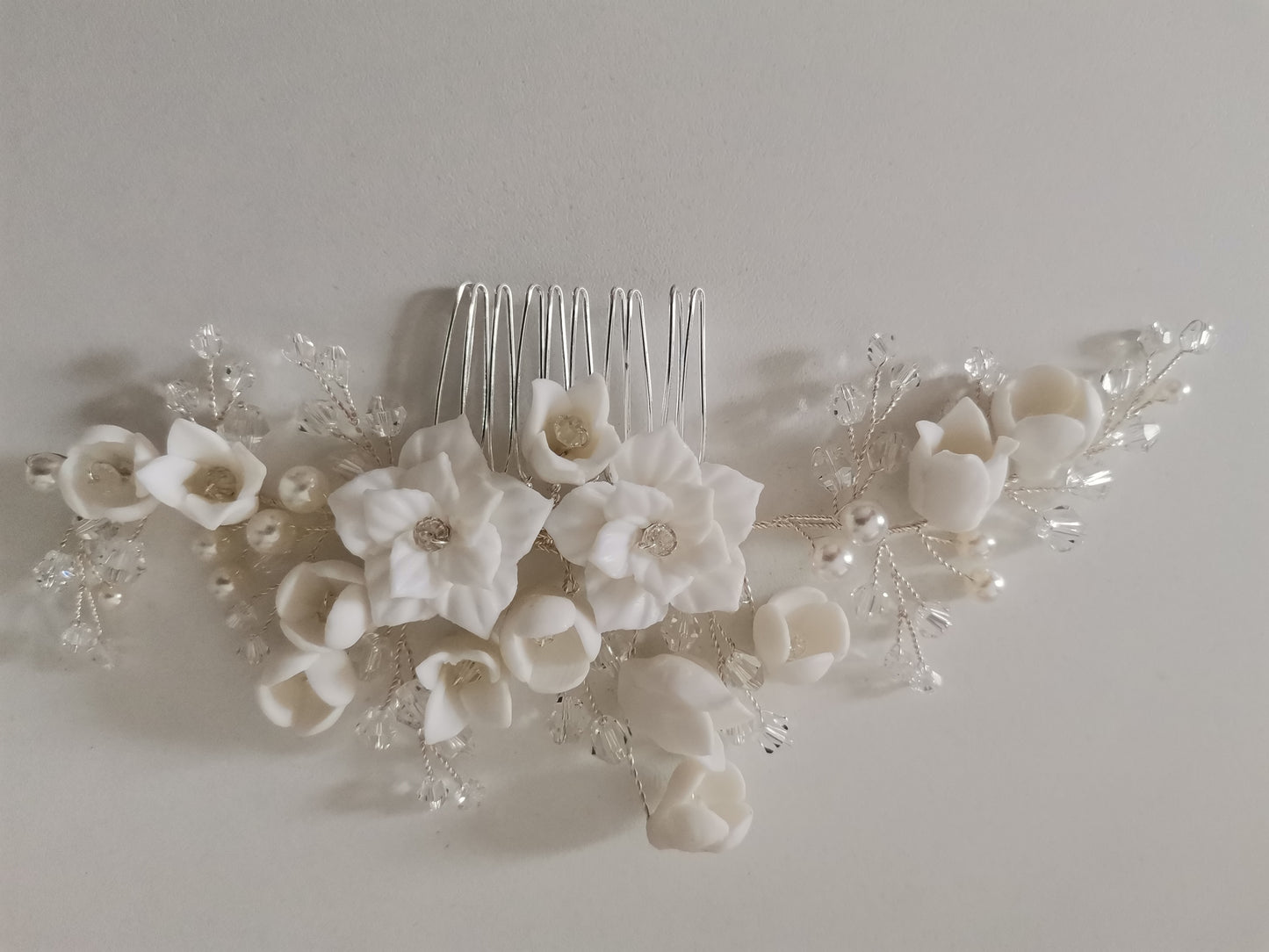 weise Blüten Zirkona Haarkamm Hochzeits Haarschmuck rosegold Braut Haarkamm weise Blumen