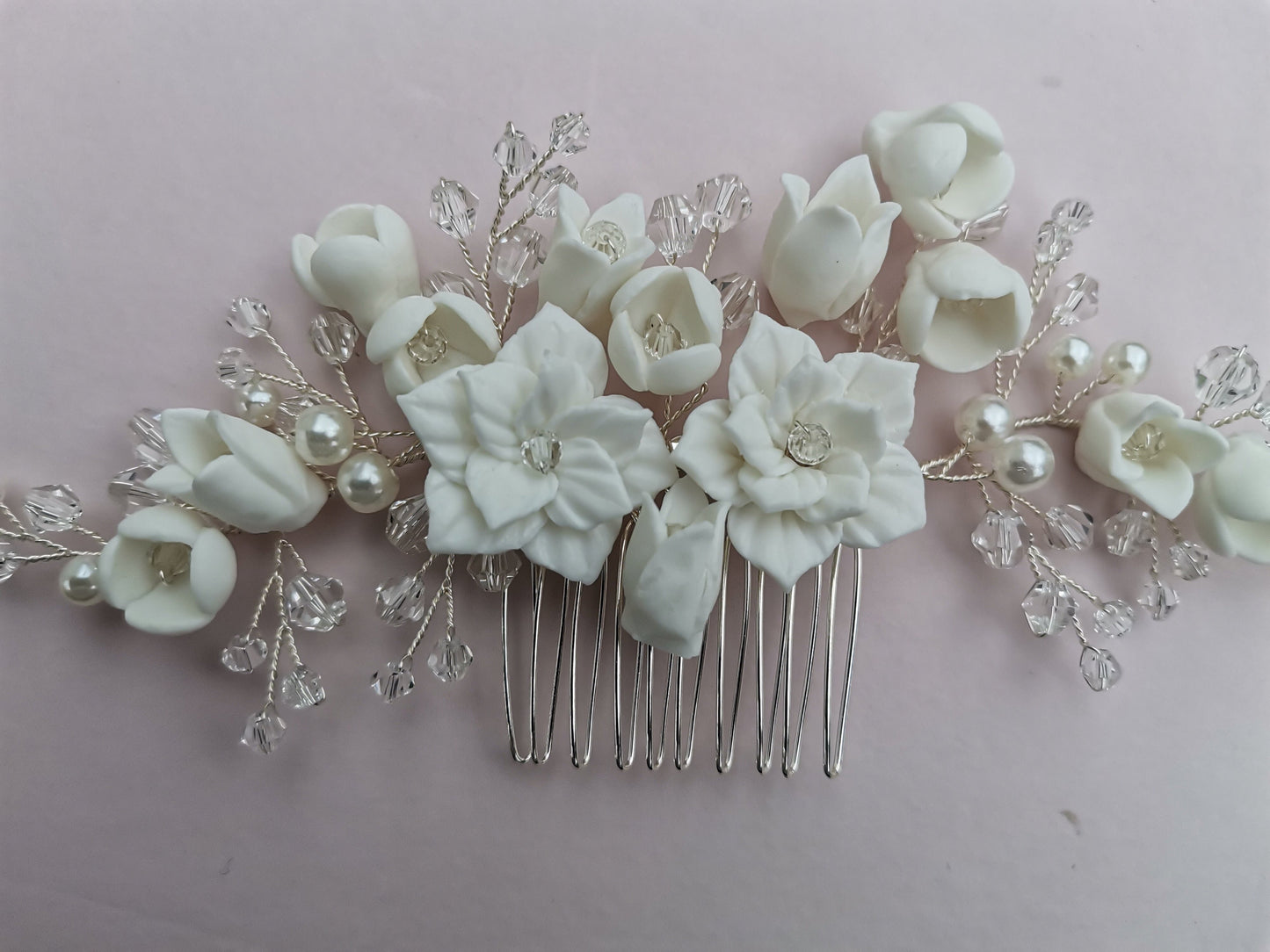 weise Blüten Zirkona Haarkamm Hochzeits Haarschmuck rosegold Braut Haarkamm weise Blumen