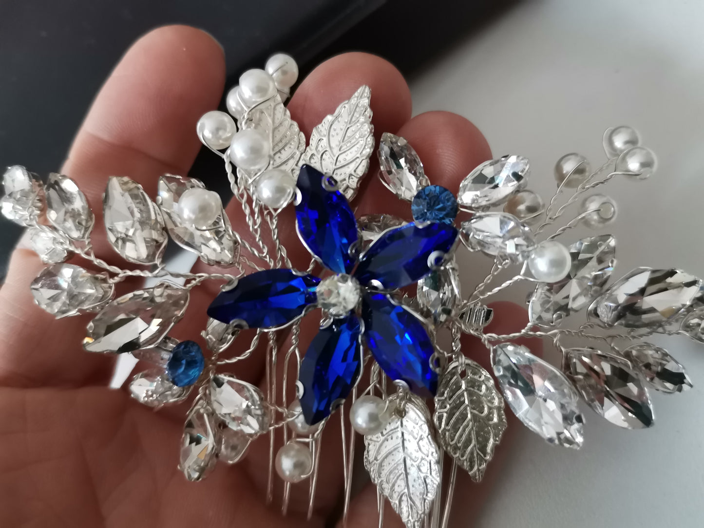 Braut Haarkamm silber etwas blaues Braut Kämmchen Braut Haarschmuck Perlchen