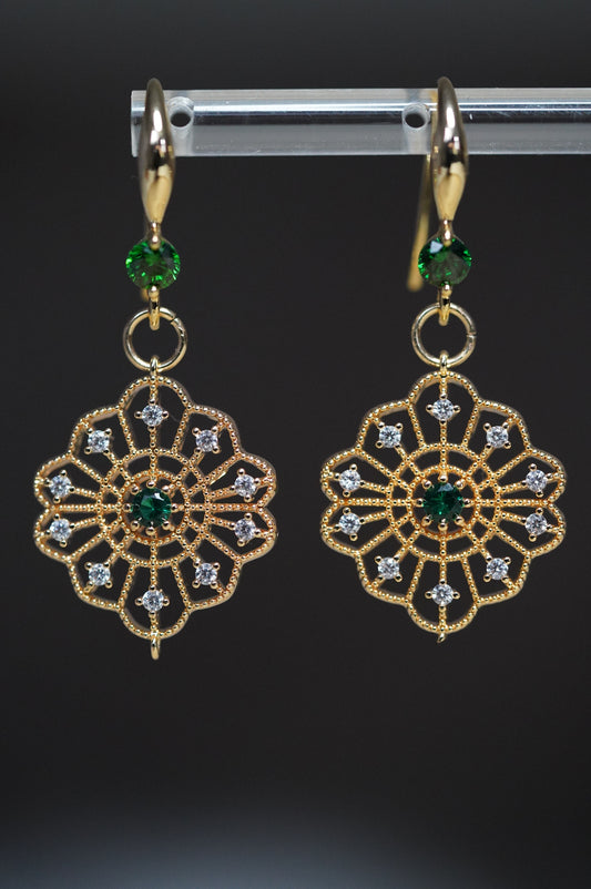 Boho Ohrringe gold, Damen Ohrringe Vintage style Smaragdgrün