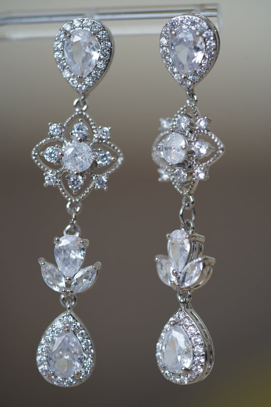 Vintage style Hänge Ohrringe silber, Braut Ohrringe lang, Tropfen Ohrringe Damen