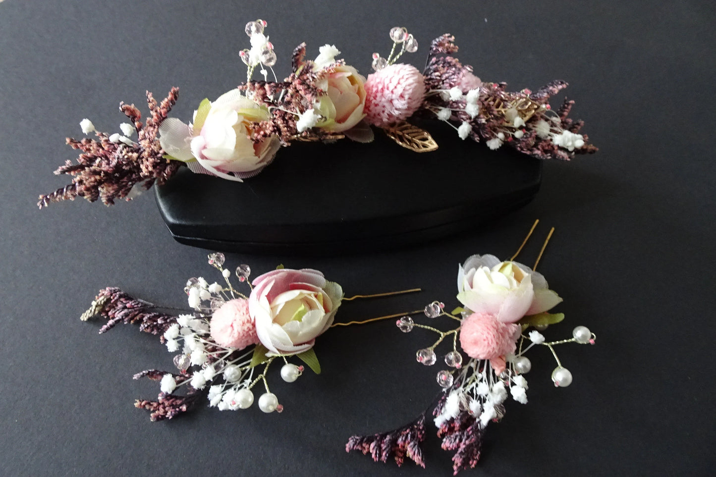 Braut Haarschmuck, getrocknete Sommerblumen, echte Blumen, Filigrame Röschen, rose, Hochzeitshaarschmuck, Brautjungferschmuck