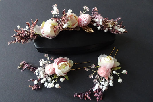 Braut Haarschmuck, getrocknete Sommerblumen, echte Blumen, Filigrame Röschen, rose, Hochzeitshaarschmuck, Brautjungferschmuck