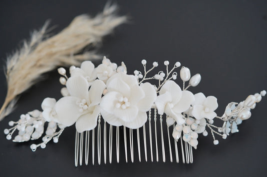 Braut Haarkamm , silber, weise Blüten Haarkamm, goldener Boho Haarkamm. Geschenk Tipp Hochzeit, Haarschmuck Set