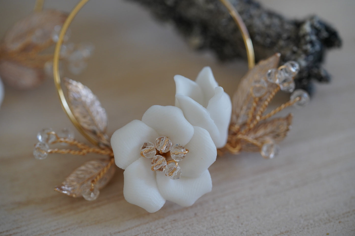 Blumen Creolen Gold, Braut Ohrringe Boho Style, Handmade Blumen Creolen , Geschenktipp Weihnachten, Geburtstagsgeschenk,