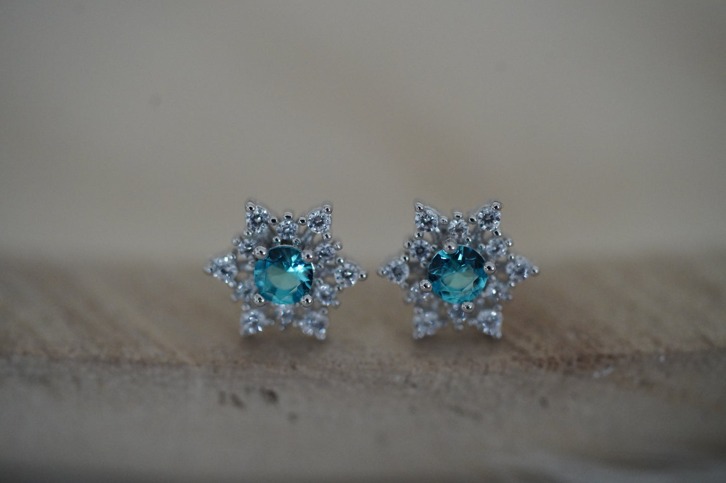 Schneeflocken Ohrringe Damen silber 925,blaue Eiskristalle Ohrstcker silber, Weihnachtsgeschenk