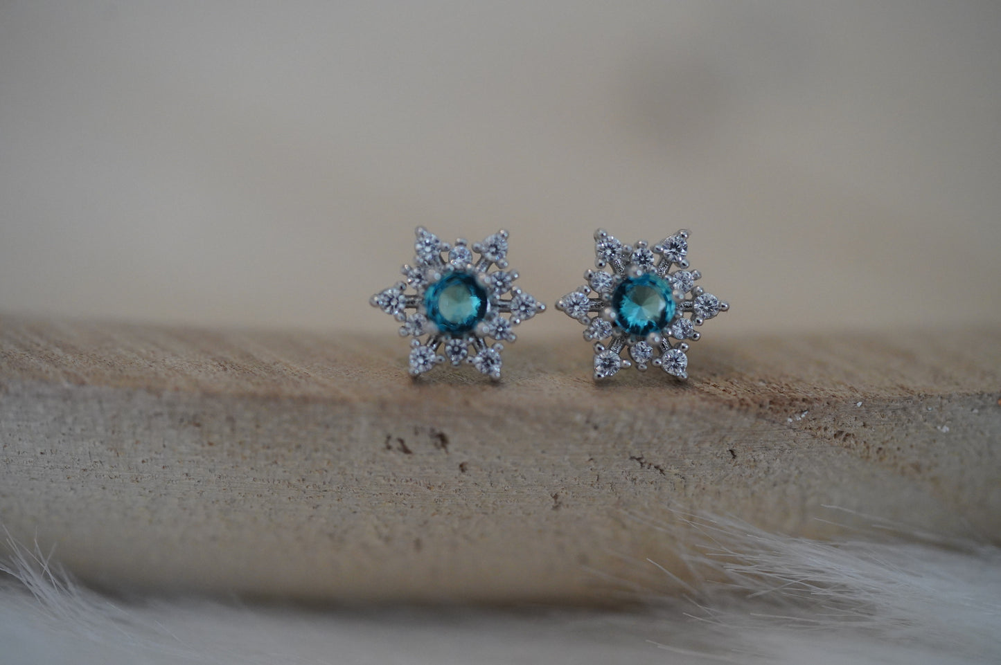 Schneeflocken Ohrringe Damen silber 925,blaue Eiskristalle Ohrstcker silber, Weihnachtsgeschenk