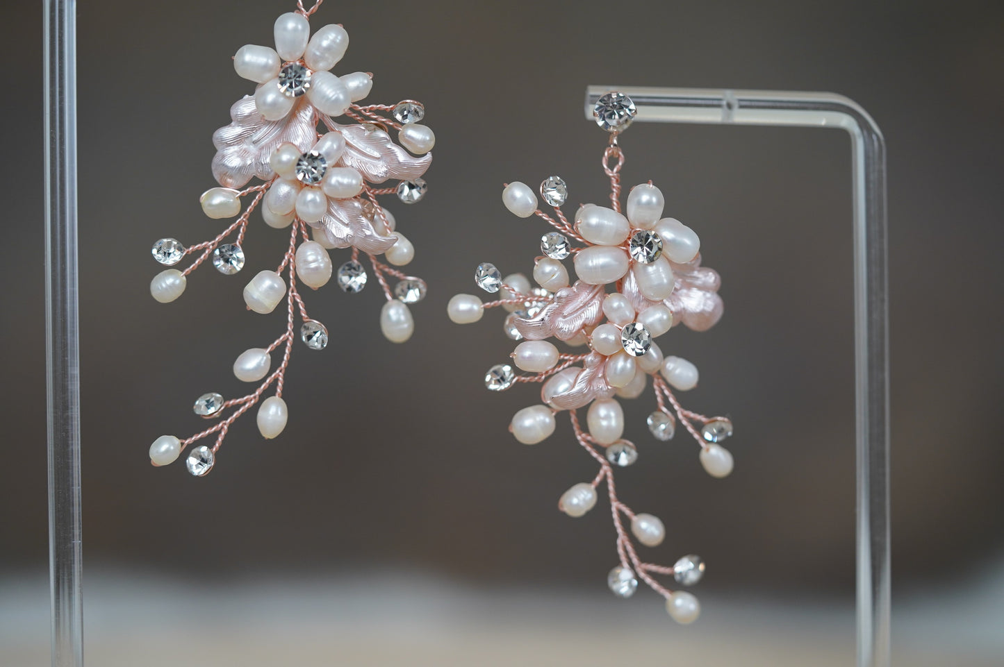 Braut Perlen Ohrringe rosegold, Boho Hochzeits Ohrringe Perlen Hänge Ohrringe Hochzeit