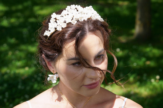 Braut Diadem weise Blüten Hochzeits Haarschmuck Perlen Blüten Diadem handgefertigt Hochzeits Haarschmuck gold