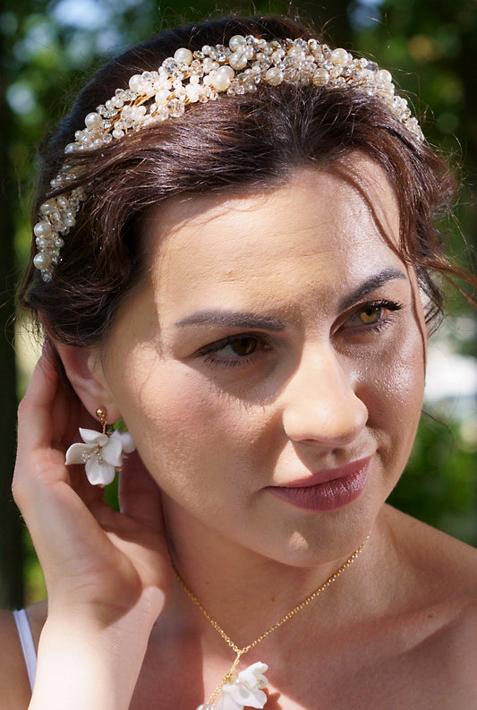 Braut Haarreif Perlen gold Hochzeits Haarschmuck Perlen Boho Hochzeit Geschenktipp Hochzeit