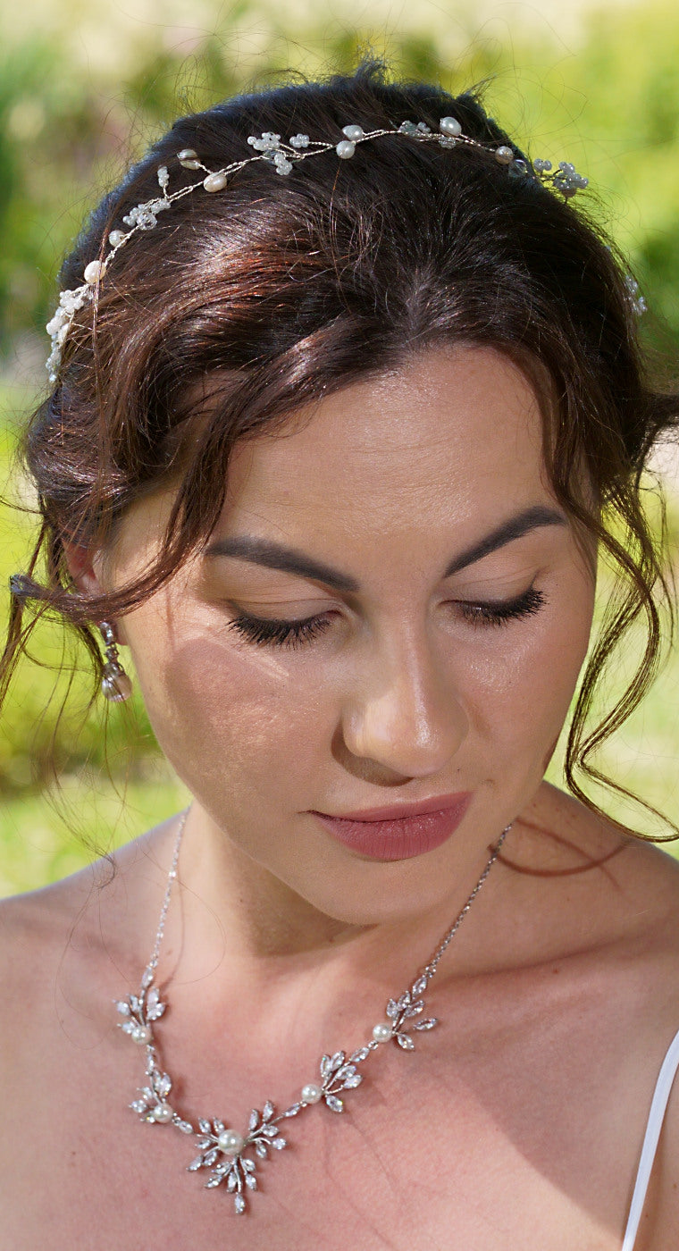 Braut Haarband silber echte Perlen boho Haarband Hochzeits Haarschmuck silber