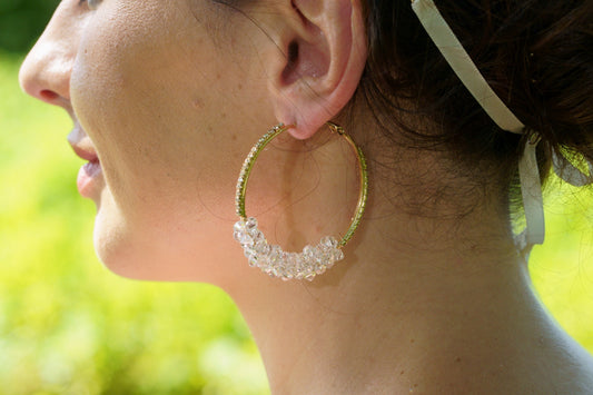 Glitzer Creolen gold Statement Ohrringe Braut Hochzeits Creolen mit weisen Zirkonias Braut Jungfer Ohrringe