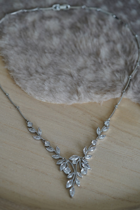 Braut Schmuck Collier silber Rückenkette Hochzeits Schmuck Zirkonia Braut Halskette Rückenkette Schmuck Set Boho Schmuck Set