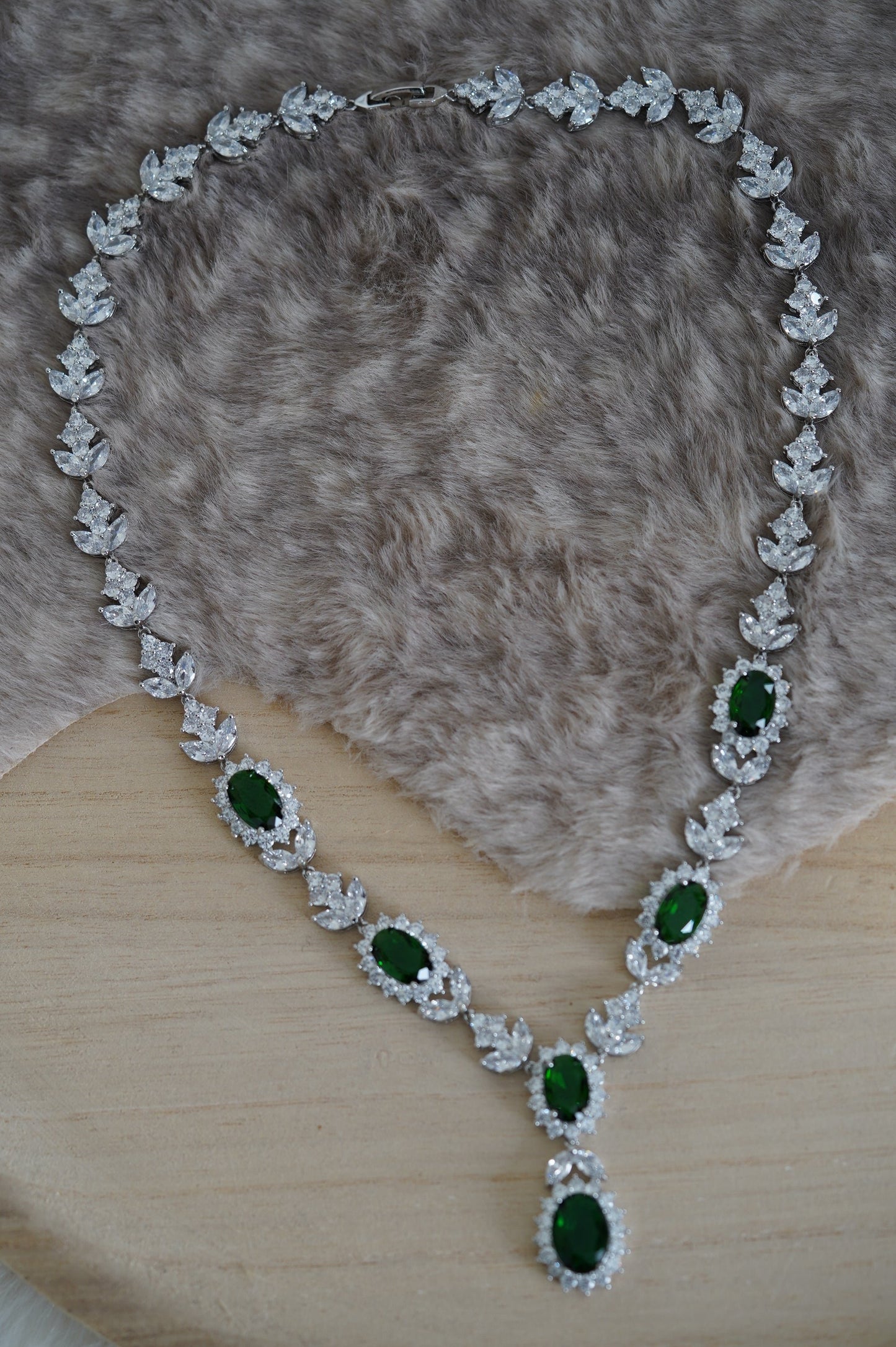 Braut Schmuck silber Hochzeits Collier Set Smaradgrün Blatt Halskette Zirkon Hochzeits Schmuck Set