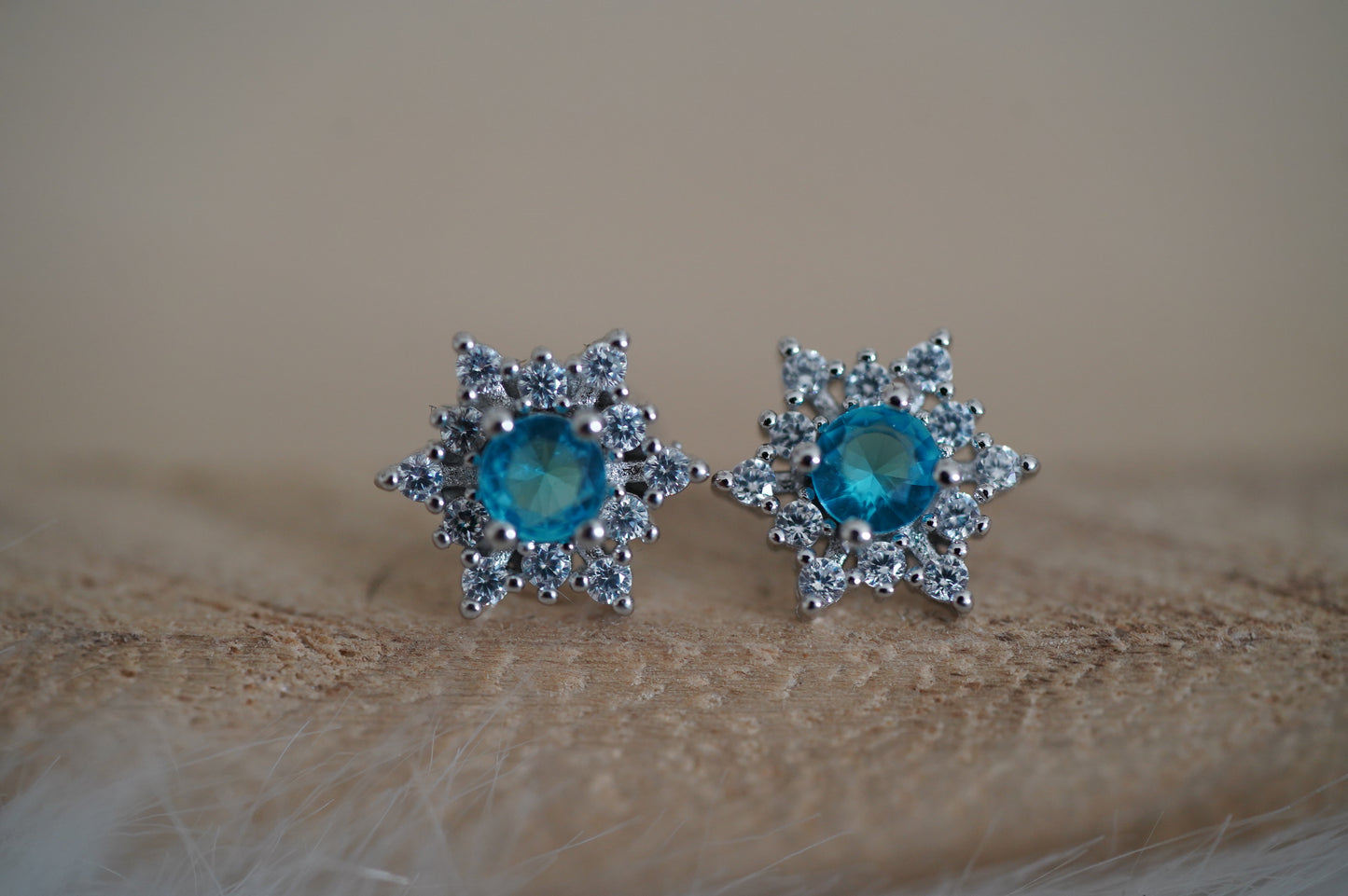 Schneeflocken Ohrringe Damen silber 925,blaue Eiskristalle Ohrstcker silber, Weihnachtsgeschenk