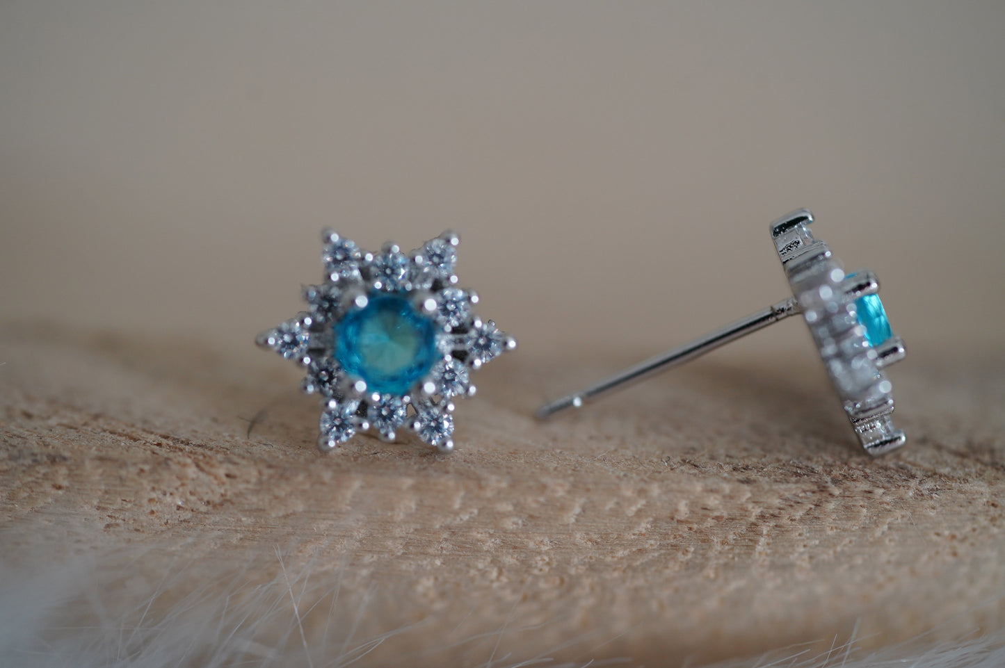 Schneeflocken Ohrringe Damen silber 925,blaue Eiskristalle Ohrstcker silber, Weihnachtsgeschenk