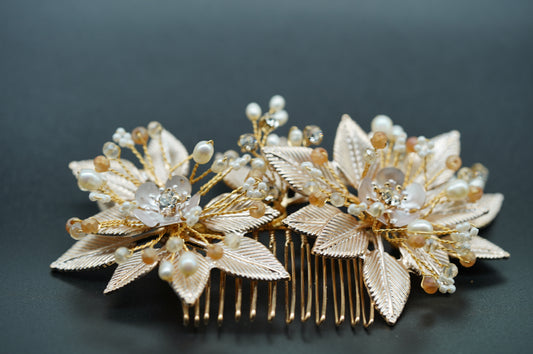 Sonnenblumen Hochzeits Haakamm gold Braut Haarkamm Hochzeit handgefertigter Blüten Haarschmuck