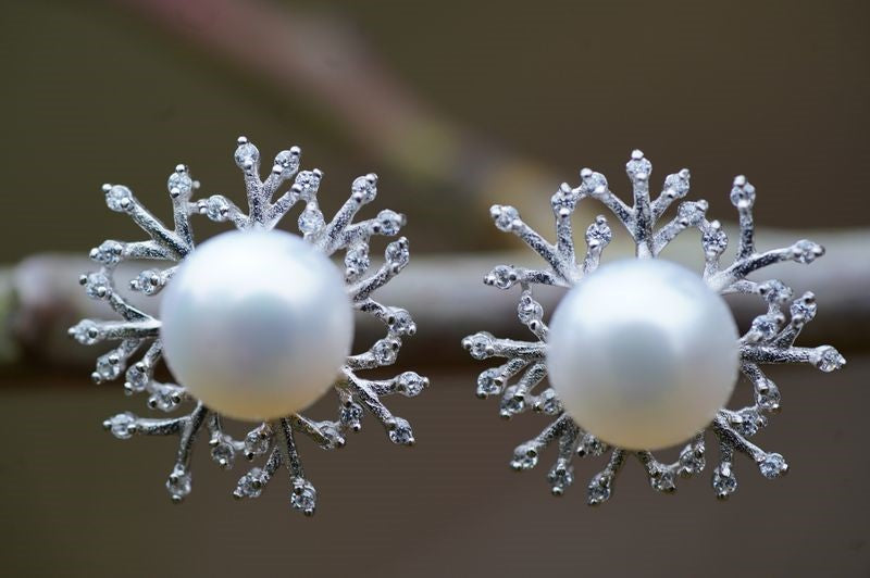 Perlen Schneeflocken Ohrstecker, silber 925,Damen silber Ohrringe Schneeflocke, Geschenktipp Weihnachten,