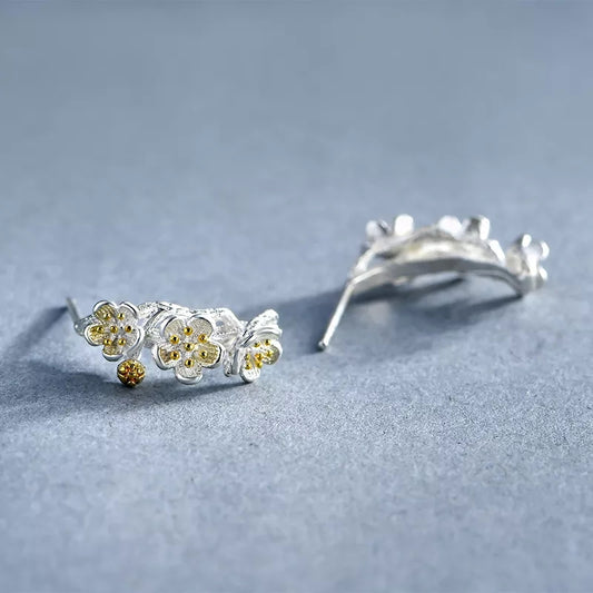 Blüten silber 925 Halbcreolen Kirschblüten Ohrringe Damen