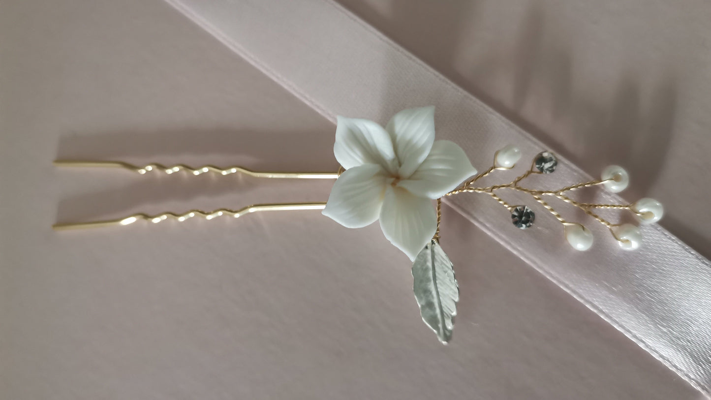 Braut Haarschmuck weise Blüte Hochzeits Haarpin gold Boho Haarnadel weise Blüte