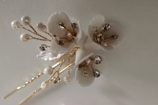 Braut Haarschmuck weise Blüte Hochzeits Haarpin gold Boho Haarnadel weise Blüte