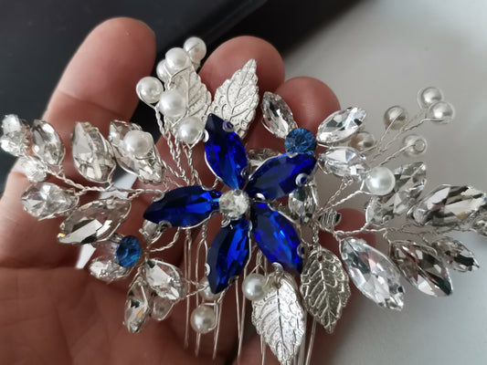 Braut Haarkamm silber etwas blaues Braut Kämmchen Braut Haarschmuck Perlchen