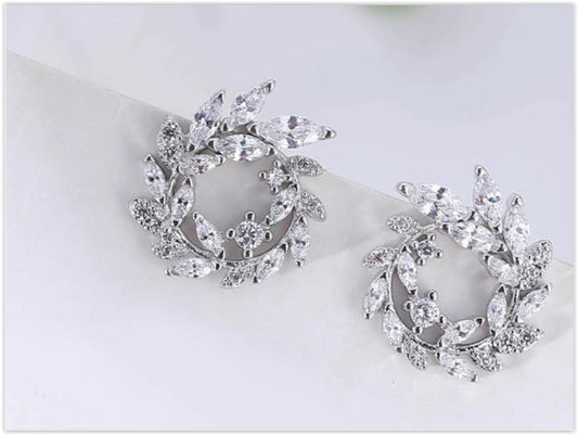 Silber Glitzer Blatt Ohrstecker Damen, Blatt Kreis Ohrstecker,Geschenktipp Weihnachten, Geburtstagsgeschenk elegant, festliche Ohrringe