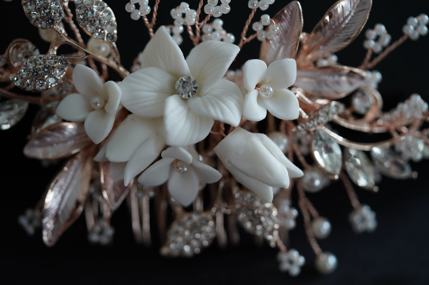 Braut Haarkamm rosegold,silber,gold, Hochzeits Haarkamm, Vintage Hochzeit, weise Blüten Haarkamm, Boho Hochzeit,