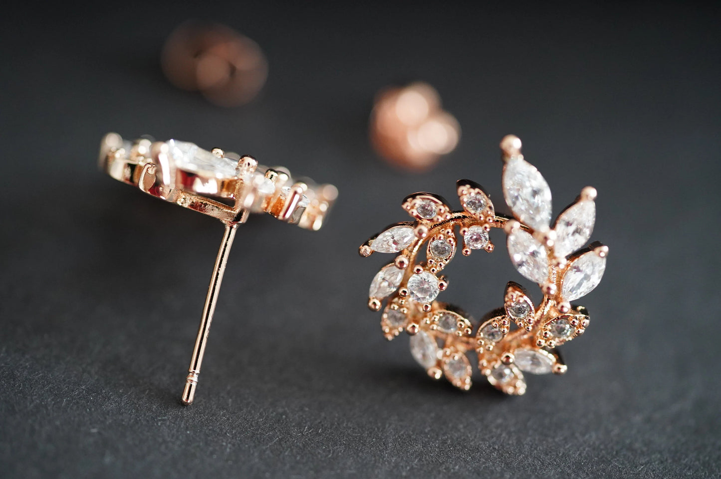rosegold Reifen Ohrstecker,Blatt Ohrringe Zirkona, Zirkonia Mini Stecker, festliche Ohrringe, Geschenktipp Weihnachten, Geburtstagsgeschenk, Vatentinstagsgeschenk