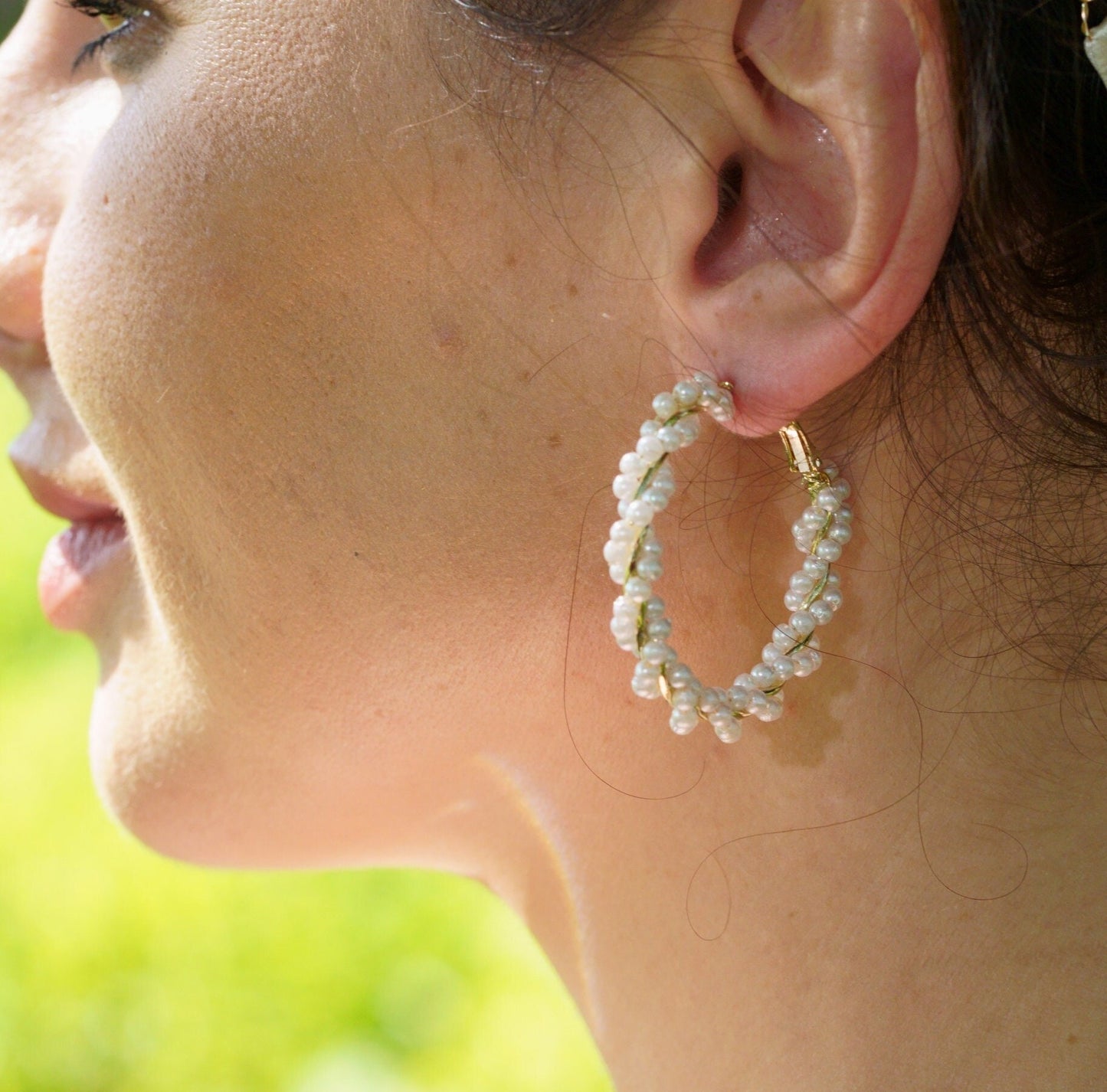 Damencreolen gold,Perlen Ohrschmuck , Handmade Perlen Ohrringe gold, Geschenktipp Weihnachten, Geburtstagsgeschenk