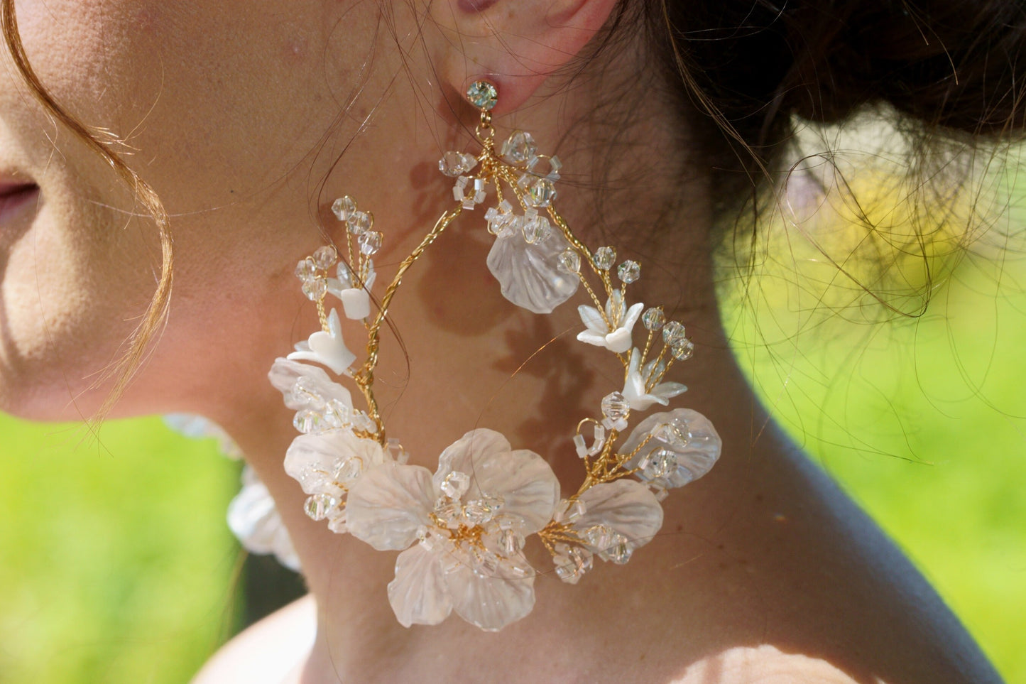 Blumen Boho Ohrringe gold, Statement Ohrringe Hochzeit, Geschenktipp Braut, Geburtstagsgeschenk , Weihnachtsgeschenkt,