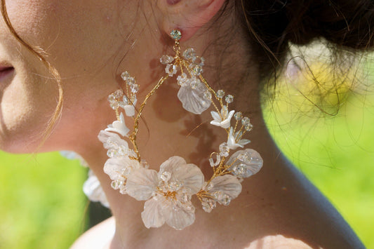 Blumen Boho Ohrringe gold, Statement Ohrringe Hochzeit, Geschenktipp Braut, Geburtstagsgeschenk , Weihnachtsgeschenkt,